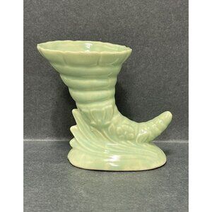 Pottery Cornucopia Vase Or Planter 1920 5 Inch tall 5 Inch wide Mint Green Color
